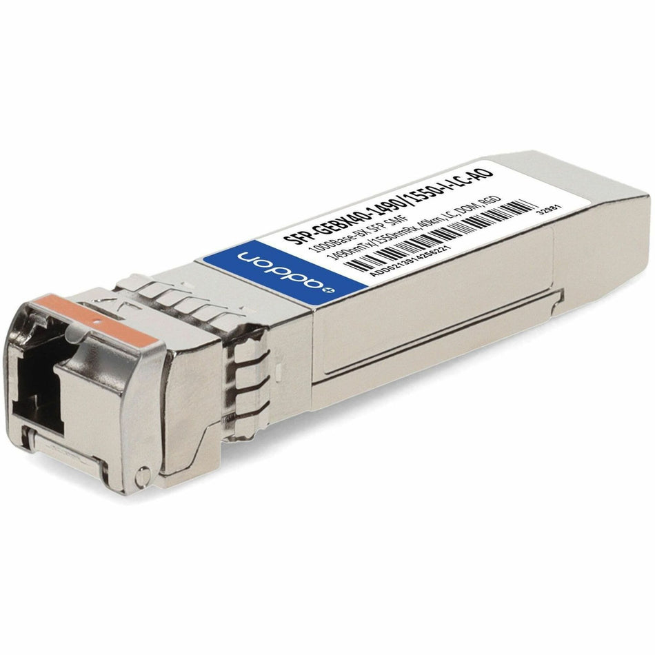 AddOn MSA and TAA 1000Base-BX SFP Transceiver (SMF, 1490nmTx/1550nmRx, 40km, LC, DOM, -40 to 85C) - SFP-GEBX40-1490/1550-I-LC-AO