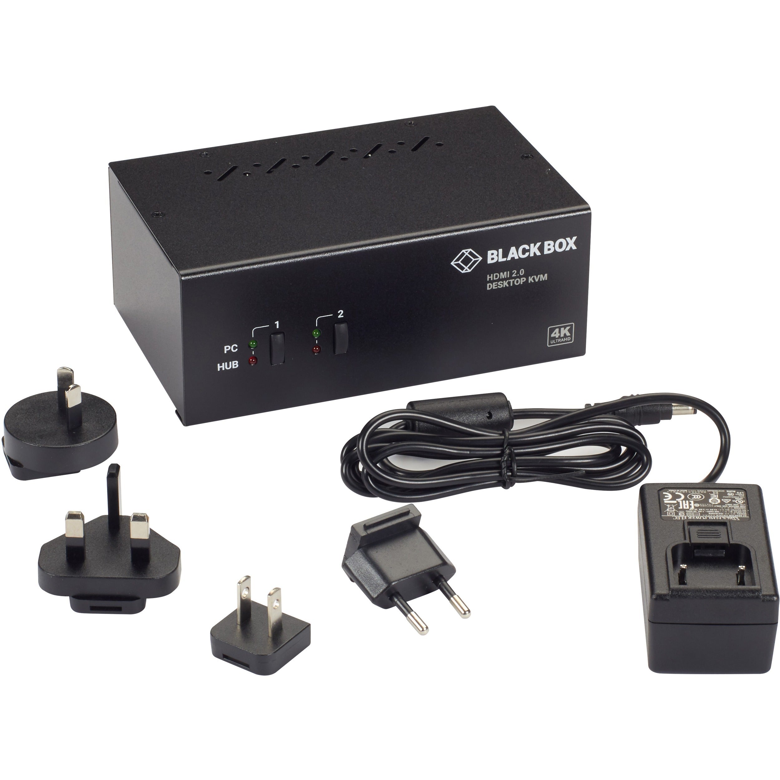 Black Box KVM Switch - 2-Port, Dual-Monitor, HDMI 2.0, 4K 60Hz, USB 3.0 Hub, Audio - KV6222H