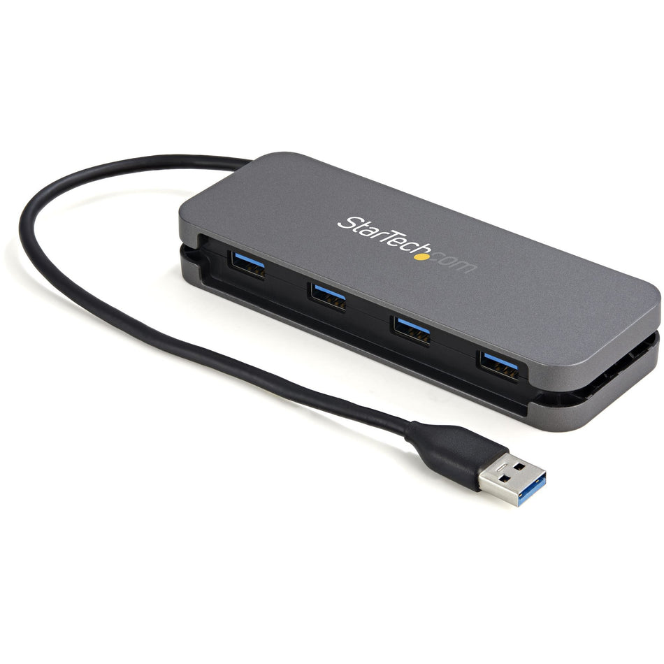 StarTech.com 4 Port USB 3.0 Hub, 4x USB-A, 5Gbps Laptop/Desktop USB Type-A Hub, USB Bus Powered, 28cm Long Cable with Cable Management - HB30AM4AB