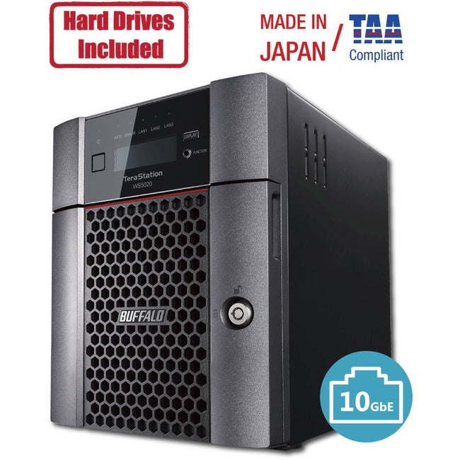 BUFFALO TeraStation WS5420 4-Bay Desktop Windows Server IoT 2019 NAS 8TB Hard Drives Included - WS5420DN08S9