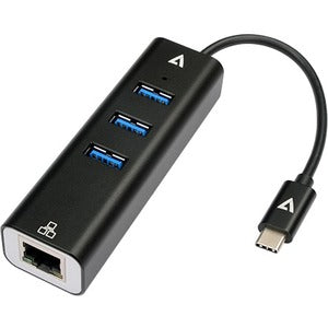 V7 Gigabit Ethernet Adapter USB-C Male to USB A Female x 3, RJ45 Black - V7UCRJ45USB3