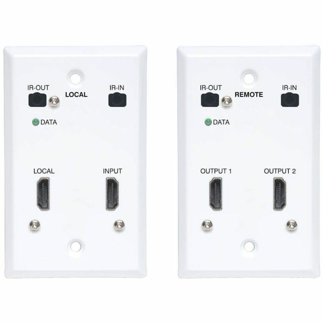 Eaton Tripp Lite Series HDMI over Cat6 Extender Kit, Wallplate, 4K 60Hz, HDR, Dual Output, IR, PoC, 230 ft., TAA - B127A-2A1-FHFH