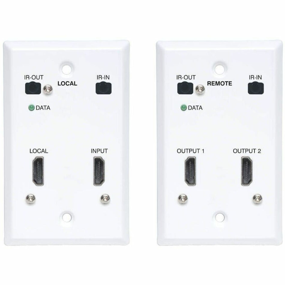 Eaton Tripp Lite Series HDMI over Cat6 Extender Kit, Wallplate, 4K 60Hz, HDR, Dual Output, IR, PoC, 230 ft., TAA - B127A-2A1-FHFH