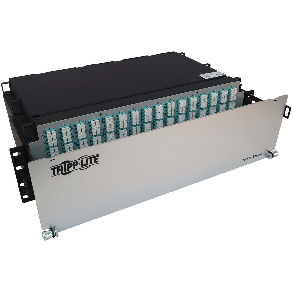 Tripp Lite by Eaton Preloaded Fiber Patch Panel, 3U - 64x (12F MTP/MPO-PC to 4x LC Duplex F/F) 8F Trunk Cables, OM4 Multimode, 3 m (9.8 ft.) - N48M-64M8L4-03