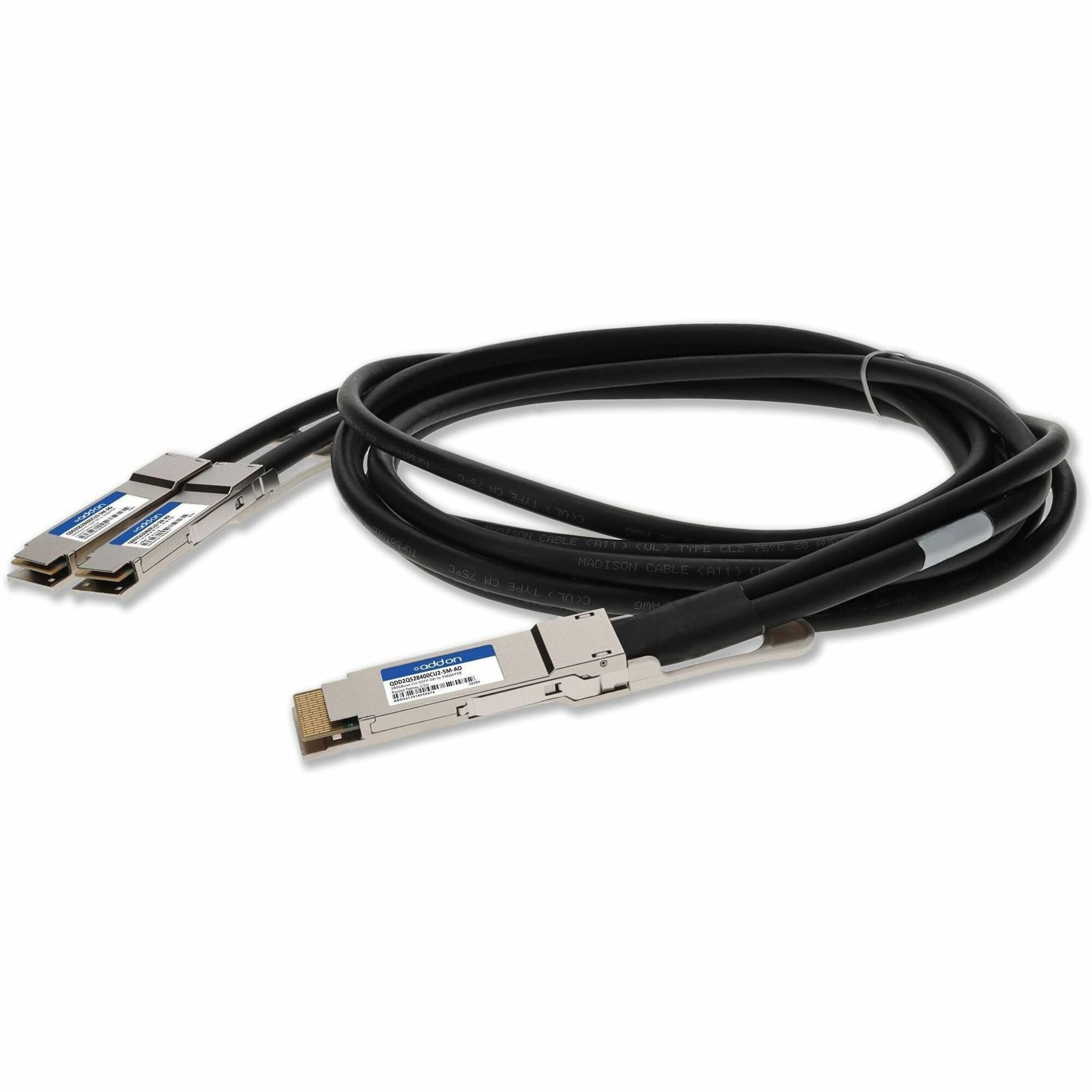 AddOn Cisco QDD-2QSFP28-400-CU2-5M Compatible TAA Compliant 200GBase-CU QSFP-DD 200G to 2xQSFP28 100G NRZ Direct Attach Cable (Passive Twinax, 2.5m) - QDD2QS28400CU2-5M-AO