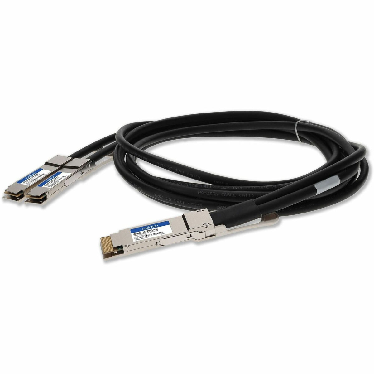 AddOn Cisco&reg; QDD-2QSFP28-400-CU2-5M Compatible TAA Compliant 200GBase-CU QSFP-DD 200G to 2xQSFP28 100G NRZ Direct Attach Cable (Passive Twinax, 2.5m) - QDD2QS28400CU2-5M-AO