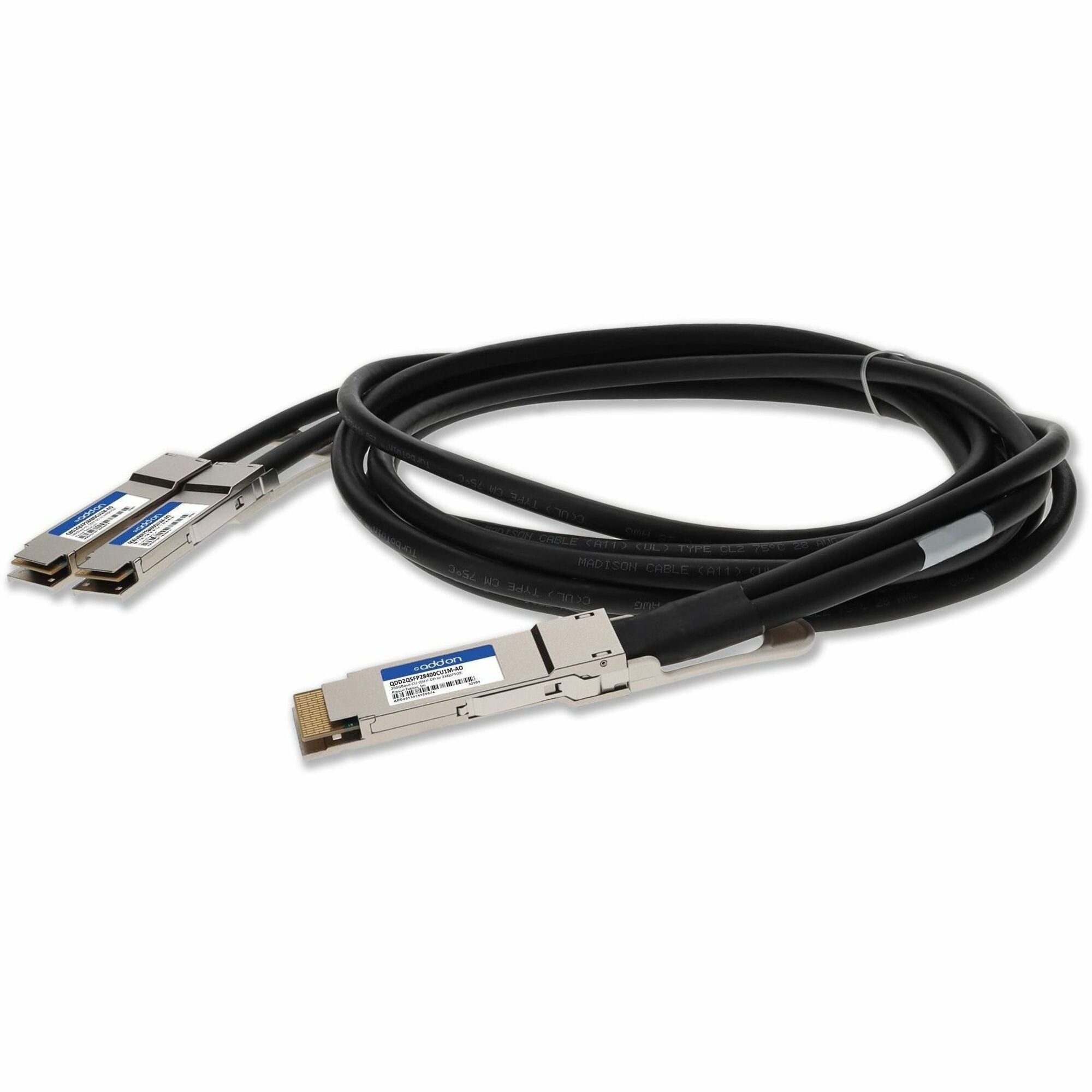 AddOn Cisco&reg; QDD-2QSFP28-400-CU1M Compatible TAA Compliant 200GBase-CU QSFP-DD 200G to 2xQSFP28 100G NRZ Direct Attach Cable (Passive Twinax, 1m) - QDD2QSFP28400CU1M-AO