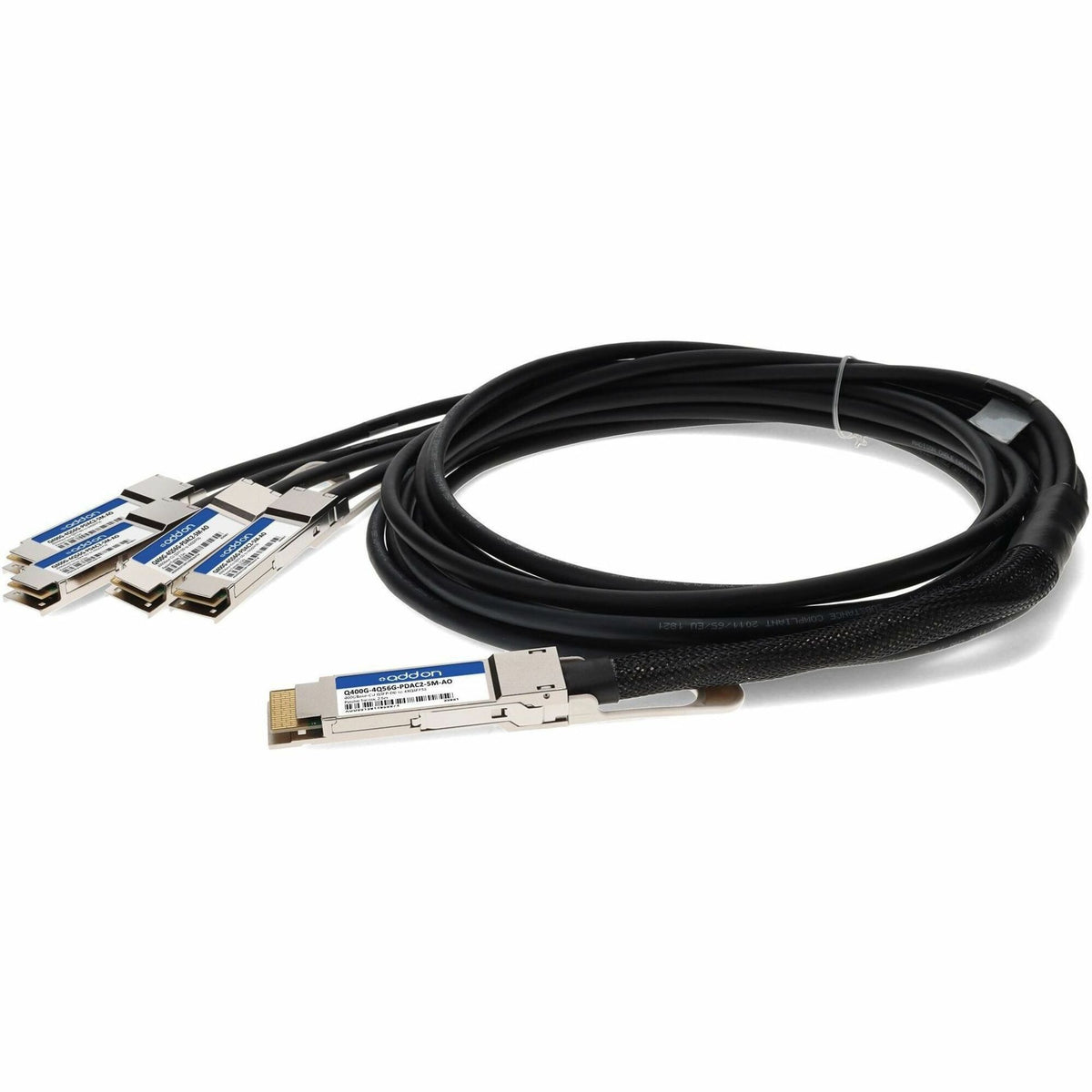 AddOn MSA and TAA Compliant 400GBase-CU QSFP-DD 400G to 4xQSFP56 100G PAM-4 Direct Attach Cable (Passive Twinax, 2.5m) - Q400G-4Q56G-PDAC2-5M-AO