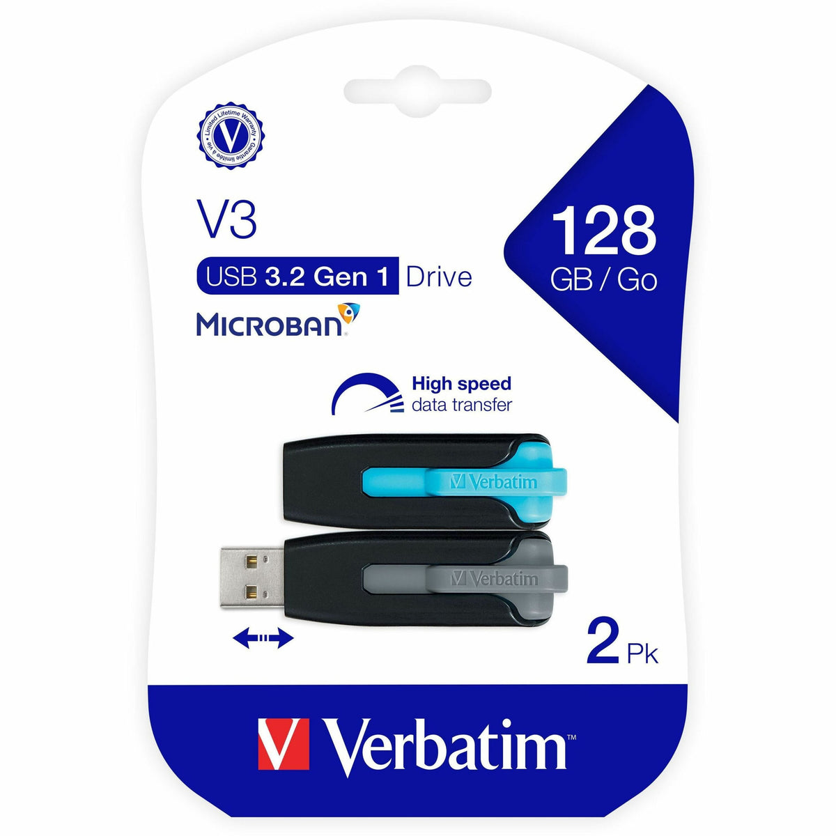 128GB Store 'n' Go&reg; V3 USB 3.2 Gen 1 Flash Drive - 2pk - Blue, Gray - 70898