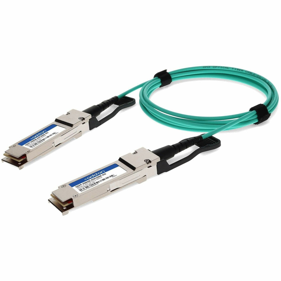 AddOn MSA and TAA Compliant 200GBase-AOC QSFP56 to QSFP56 Active Optical Cable (850nm, MMF, 20m) - QSFP-200GB-AOC20M-AO