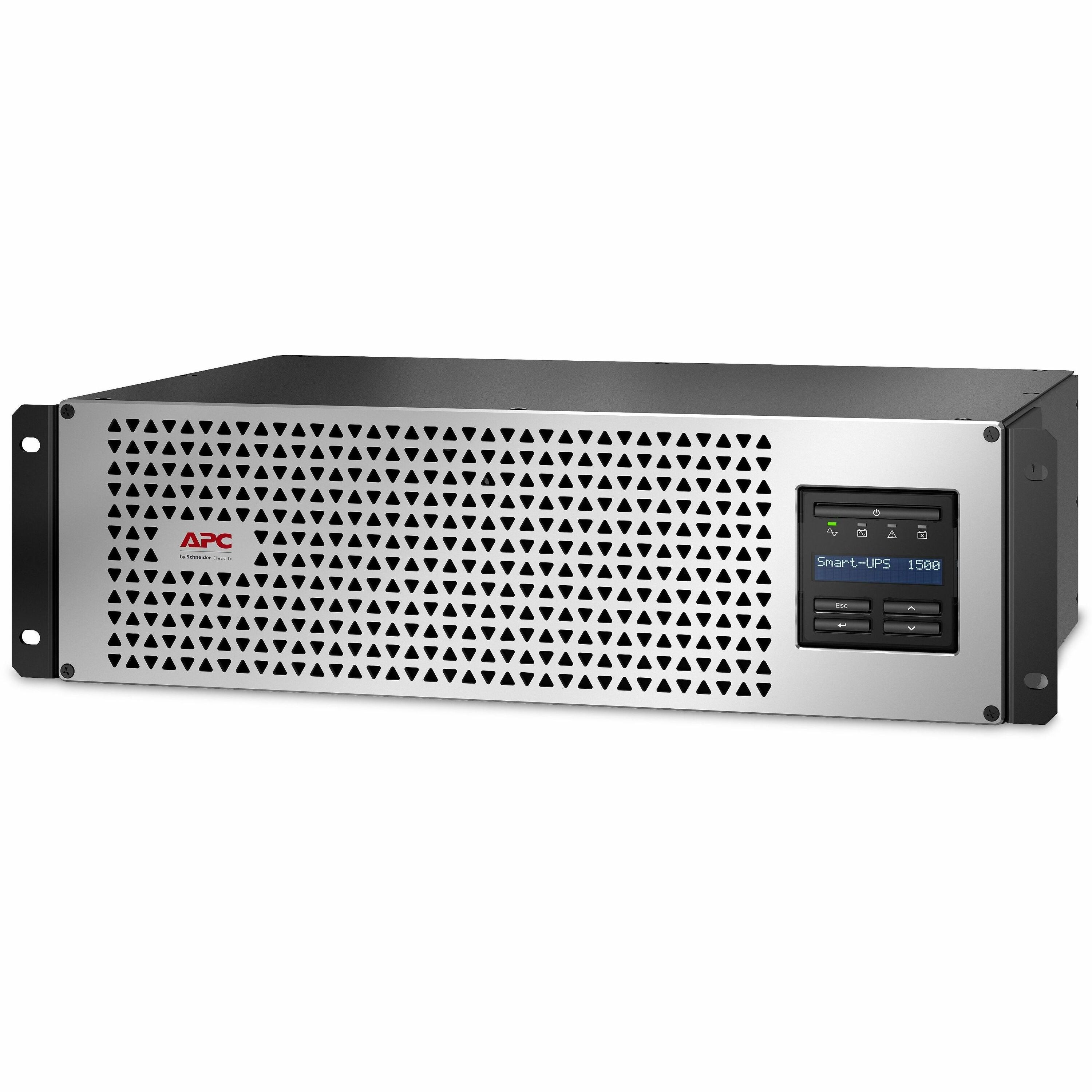 APC Smart-UPS, Line Interactive, 1500VA, Lithium-ion, Rackmount 3U, 120V, 6x NEMA 5-15R outlets, SmartConnect Port+Network Card, Short Depth, AVR, LCD - SMTL1500RM3UCNC