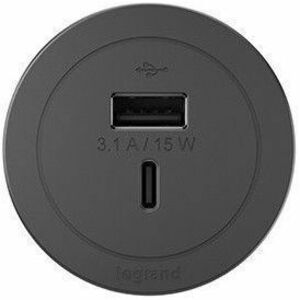 Wiremold Round FPC with USB Only with 10 ft Combo USB-A and USB-C - Black - RFPCUAUC-BK10