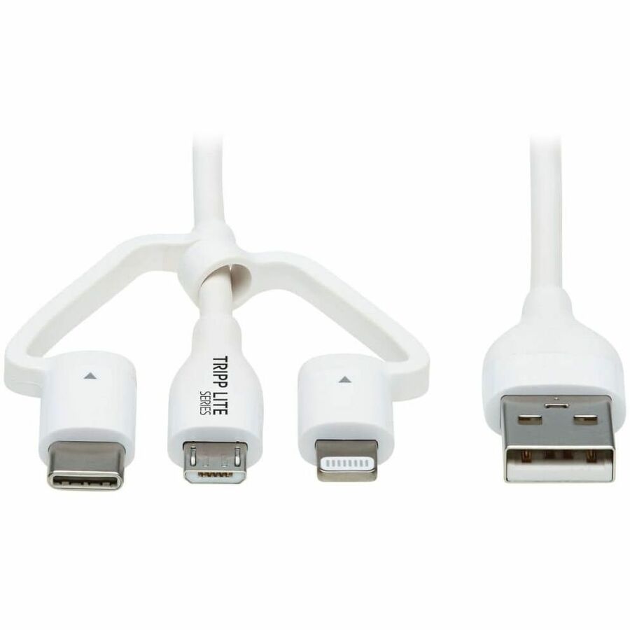 Eaton Tripp Lite Series Safe-IT Universal USB-A to Lightning, USB Micro-B and USB-C Sync/Charge Antibacterial Cable (M/3xM), MFi Certified, White, 4 ft. (1.2 m) - M101AB-004-LMCW