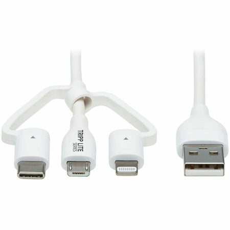 Eaton Tripp Lite Series Safe-IT Universal USB-A to Lightning, USB Micro-B and USB-C Sync/Charge Antibacterial Cable (M/3xM), MFi Certified, White, 4 ft. (1.2 m) - M101AB-004-LMCW