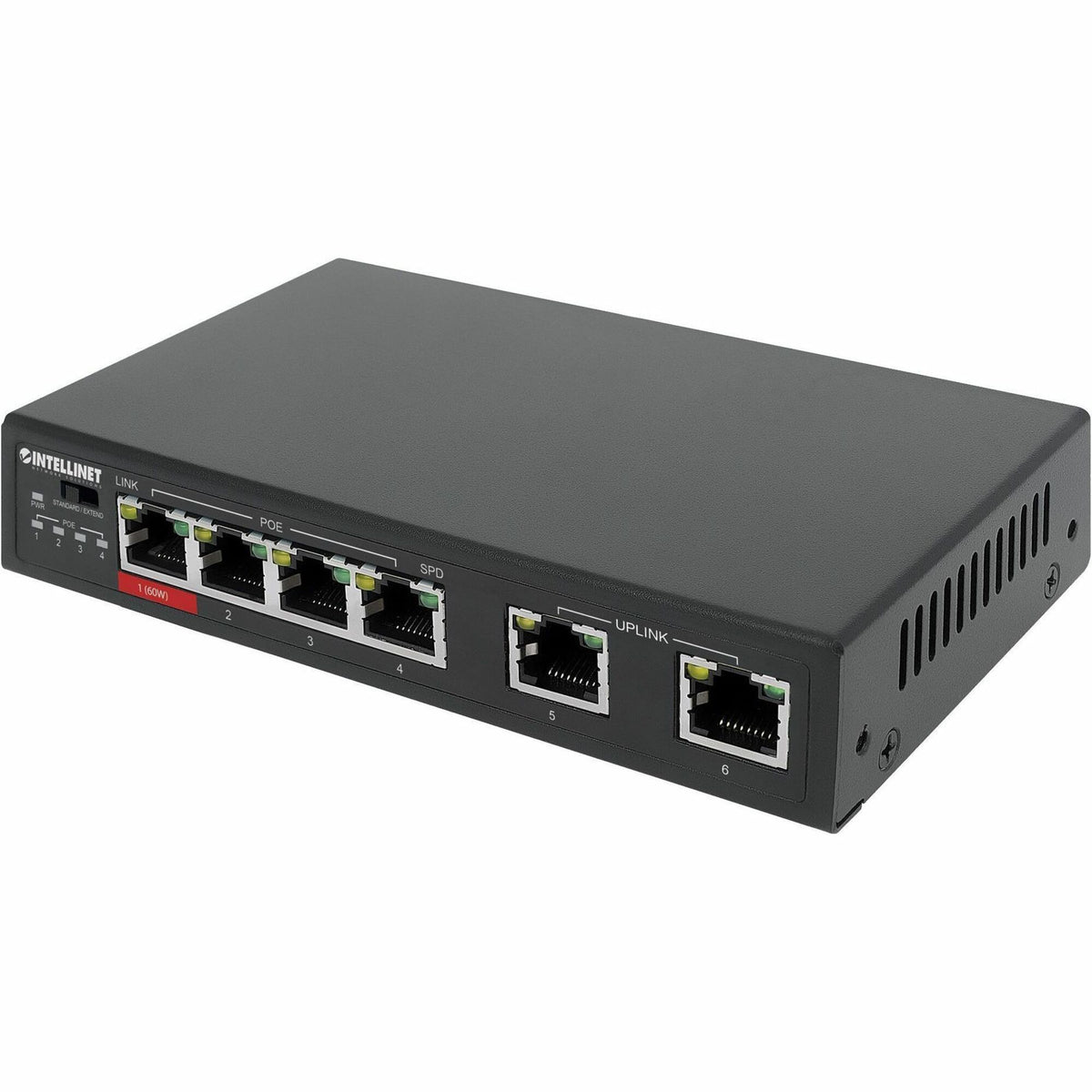 Intellinet 6-Port Fast Ethernet Switch with 4 PoE Ports (1 x High-Power PoE) - 561686