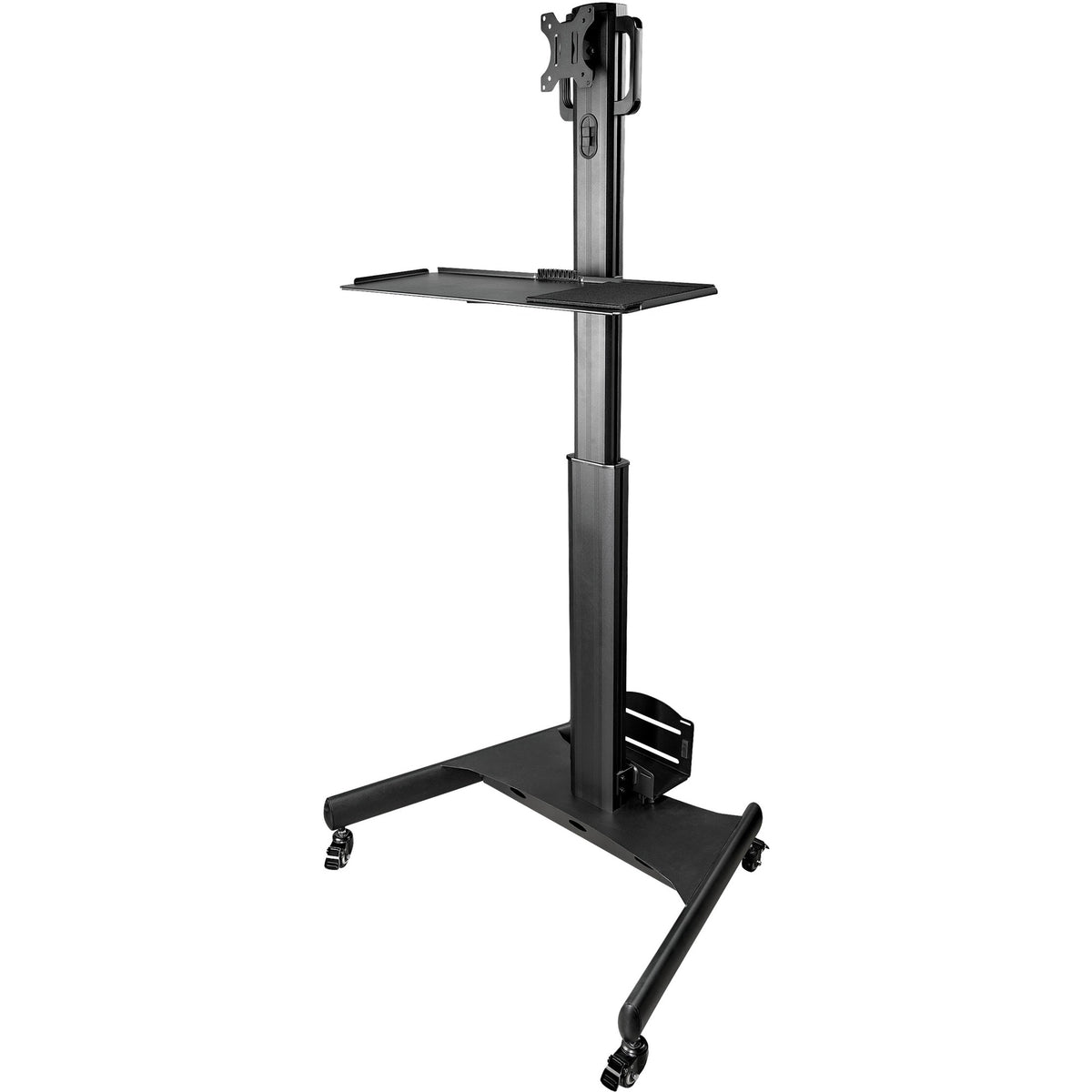 StarTech.com Mobile Standing Workstation with Monitor Mount, CPU/PC Holder, Height Adjustable Desktop Computer Cart, Standing Workstation - WKSTNCART