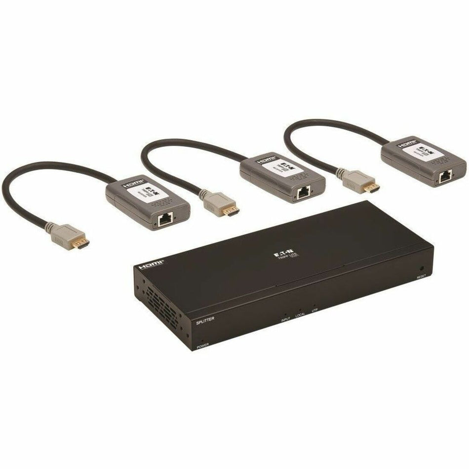 Eaton Tripp Lite Series 4-Port HDMI over Cat6 Extender Kit, Splitter/3x Pigtail Receivers - 4K 60 Hz, HDR, 4:4:4, PoC, 230 ft. (70.1 m), TAA - B127A-004-BHPH3