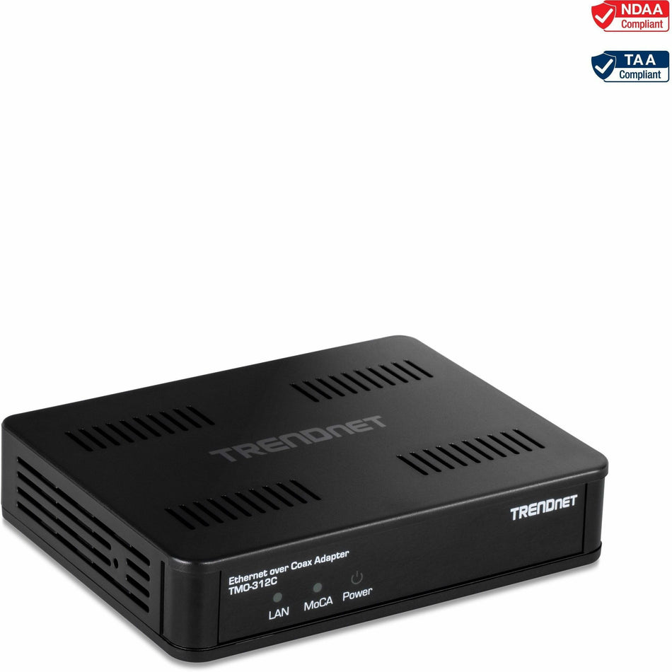 TRENDnet Ethernet Over Coax MoCA 2.5 Adapter, TMO-312C, Backward Compatible with MoCA 2.0/1.1/1.0, RJ-45 Gigabit LAN Port, Supports Net Throughput up to 1Gbps, Support up to 16 Nodes, Black - TMO-312C