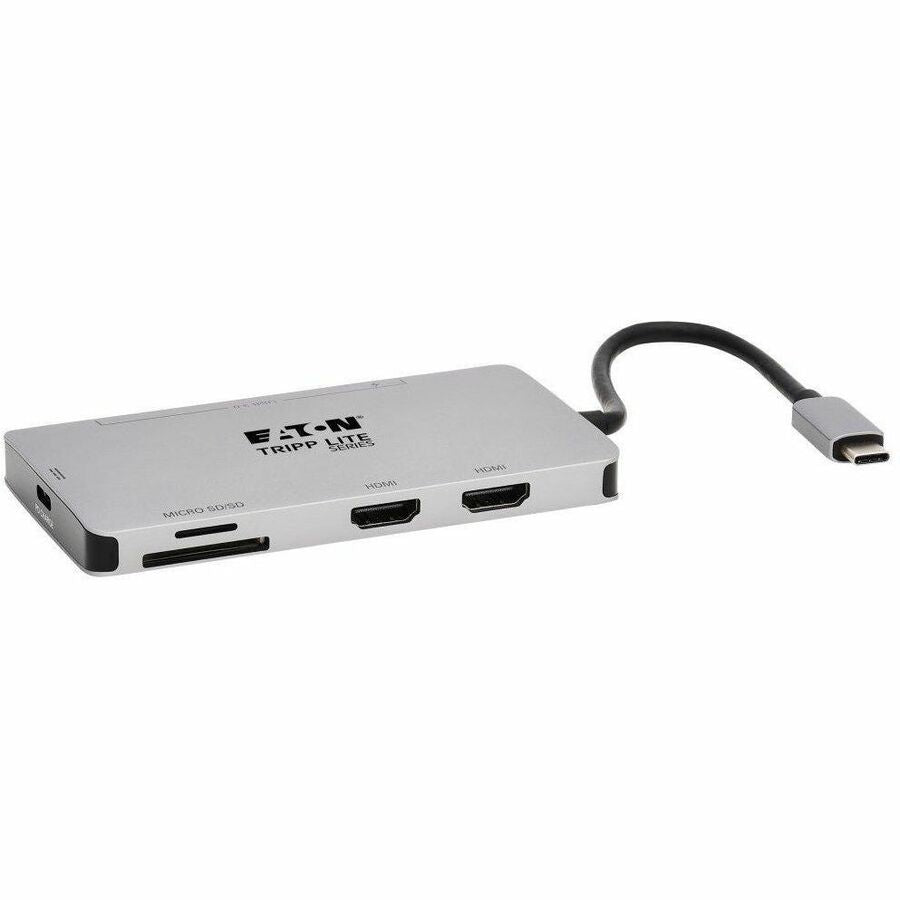 Eaton Tripp Lite Series USB-C Dock, Dual Display - 4K 60 Hz HDMI, USB 3.x (5Gbps) Hub Ports, Memory Card, 100W PD Charging, Gray - U442-DOCK8-GG