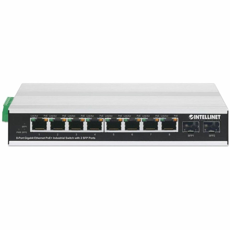 Intellinet Industrial 8-Port Gigabit Ethernet PoE+ Switch with 2 SFP Ports - 508261