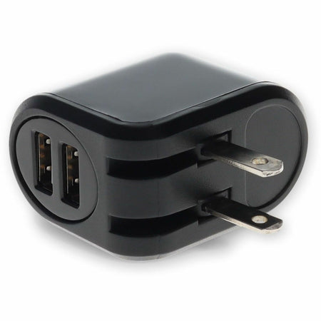 AddOn Wall Charger 2X USB-A 2.0 5V at 2.4A Single port or 5V at 1A Dual port 12W total, Black - USAC22USB12WB