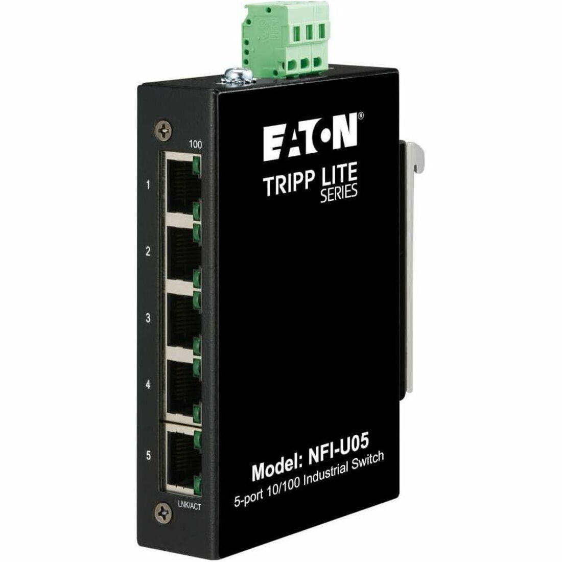 Eaton Tripp Lite Series 5-Port Unmanaged Industrial Ethernet Switch - 10/100 Mbps, Ruggedized, -40&deg; to 75&deg;C, DIN/Wall Mount, TAA - NFI-U05