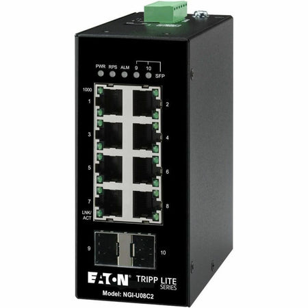 Tripp Lite by Eaton 8-Port Unmanaged Industrial Gigabit Ethernet Switch 10/100/1000 Mbps 2 GbE SFP Slots -40Â&deg; to 75Â&deg;C DIN Mount - NGI-U08C2
