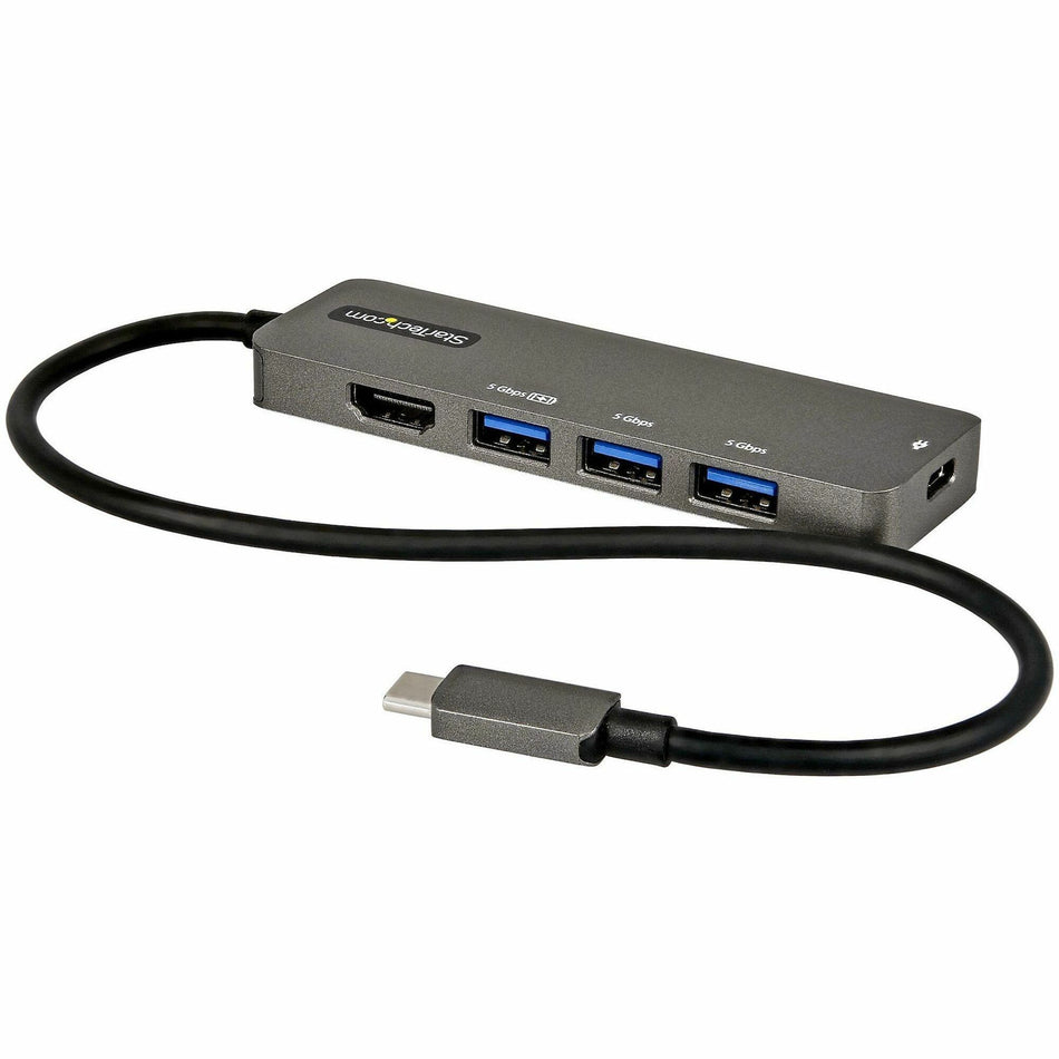 StarTech.com USB C Multiport Adapter, USB-C to HDMI 4K 60Hz (HDR10), 100W PD Pass-Through, 4xUSB 3.0, USB Type-C Mini Dock, 12" Long Cable - DKT30CHPD3