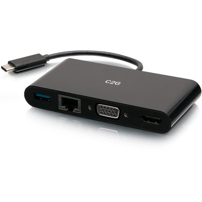 C2G USB C to HDMI, VGA, USB A, Ethernet Adapter - 4K 30Hz - Black - C2G29828