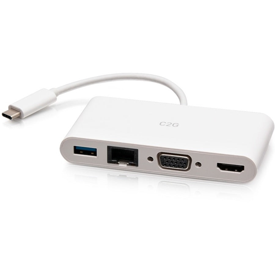 C2G USB C to HDMI, VGA, USB A & RJ45 Adapter - 4K 30Hz - White - C2G29829