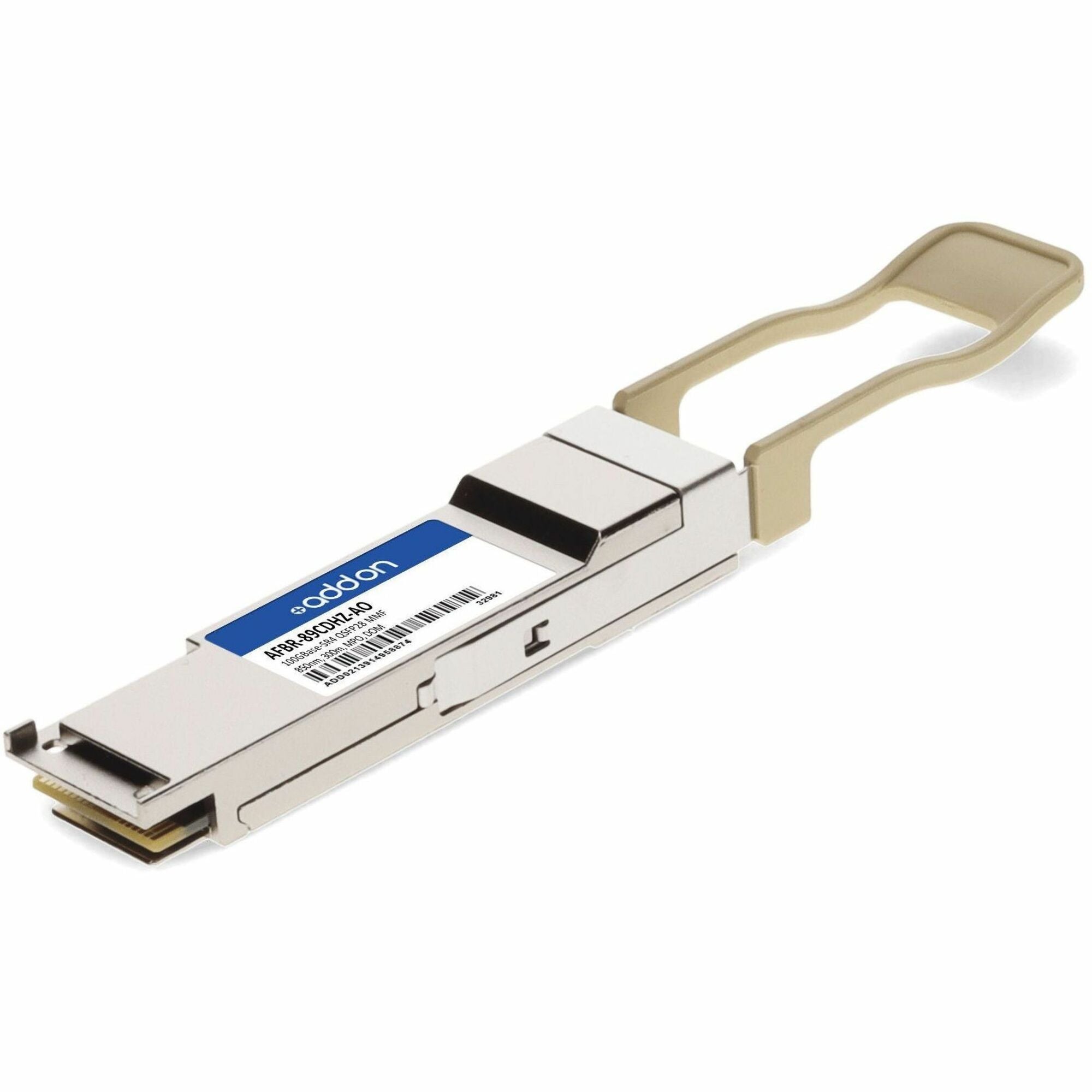 AddOn Avago&reg; AFBR-89CDHZ Compatible TAA 100GBase-SR4 QSFP28 Transceiver (MMF, 850nm, 300m, MPO, DOM) - AFBR-89CDHZ-AO