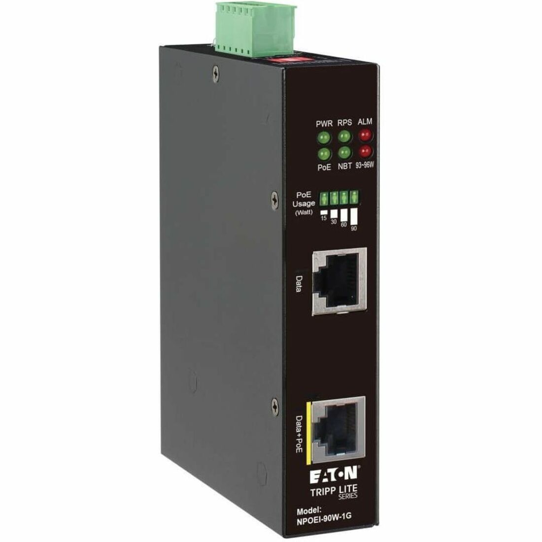 Tripp Lite by Eaton Industrial Gigabit Ethernet PoE injector 90W PoE++ 802.3bt Midspan -40&acirc;"? to +75&acirc;"? IP30 housing Dual 24-57VDC DIN rail 1 Port - NPOEI-90W-1G