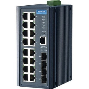 Advantech 16GE PoE + 4G SFP Ports Managed Redundant Industrial PoE Switch - EKI-7720G-4FPI-AE