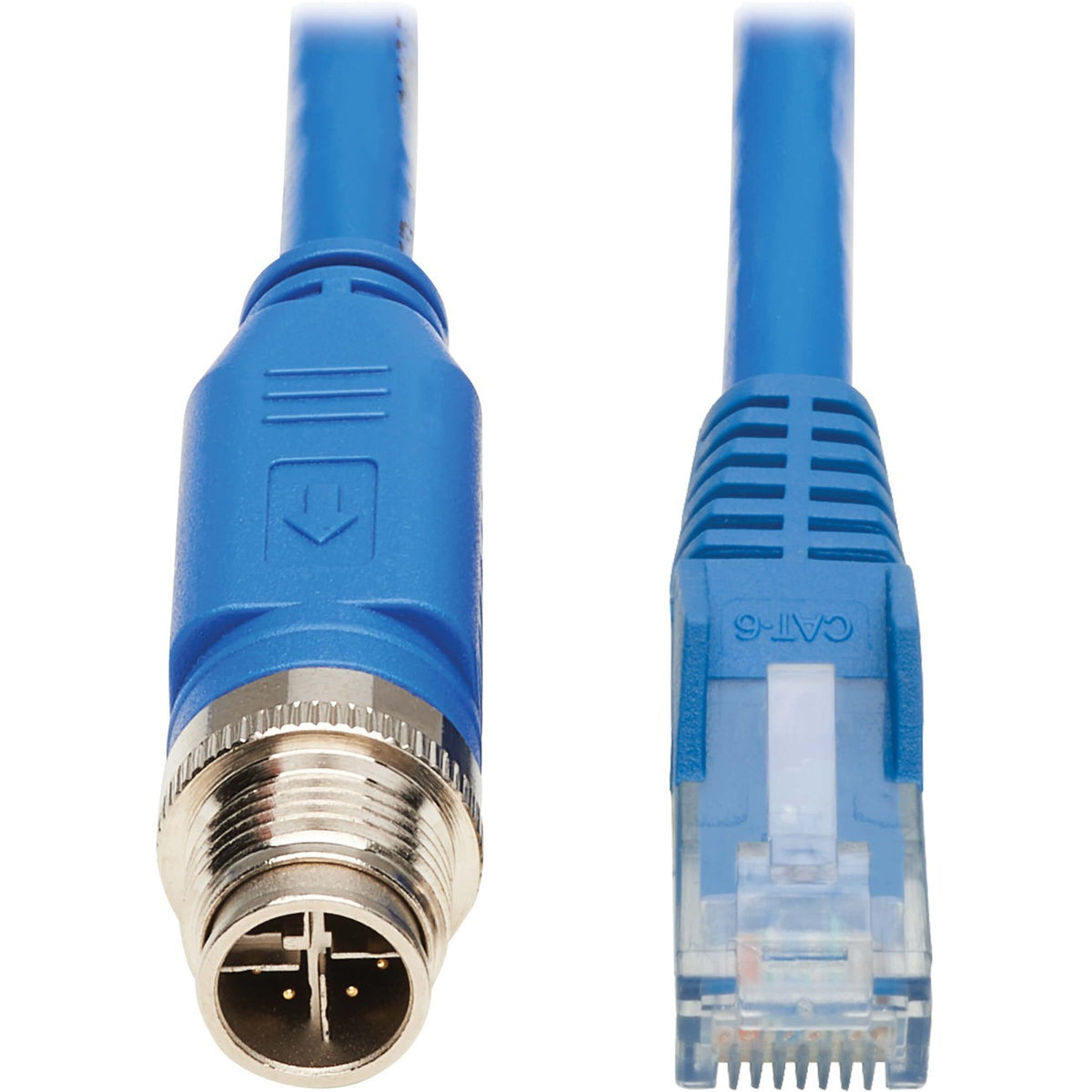 Eaton Tripp Lite Series M12 X-Code Cat6 1G UTP CMR-LP Ethernet Cable (M12 M/RJ45 M), IP68, PoE, Blue, 3 m (9.8 ft.), TAA - NM12-602-03M-BL