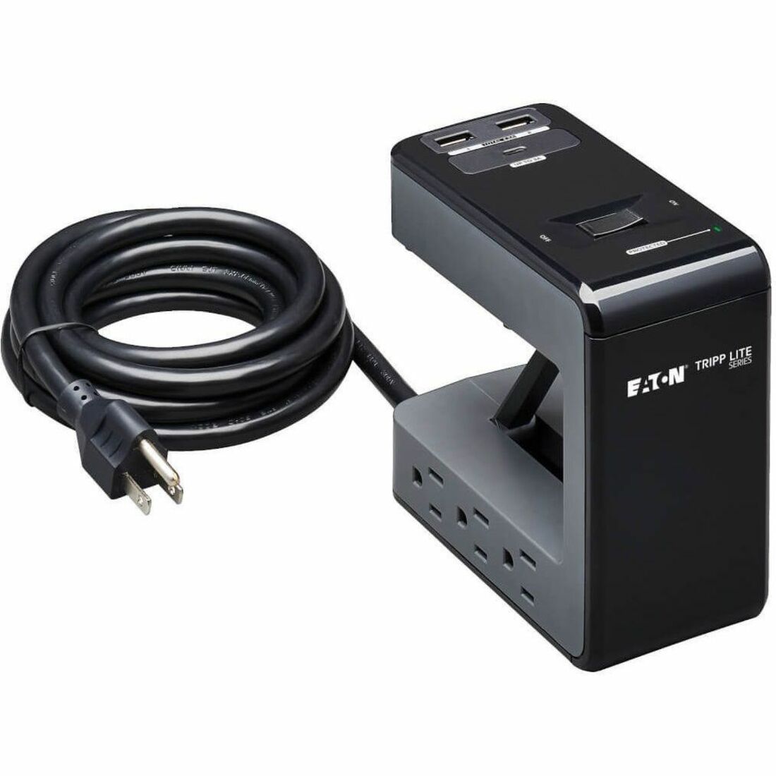 Eaton Tripp Lite Series Safe-IT 6-Outlet Clamp Surge Protector, 5-15R Outlets, 3 USB Charging Ports, 8 ft. (2.4 m) Cord, Antimicrobial Protection - TLP648UCBAM