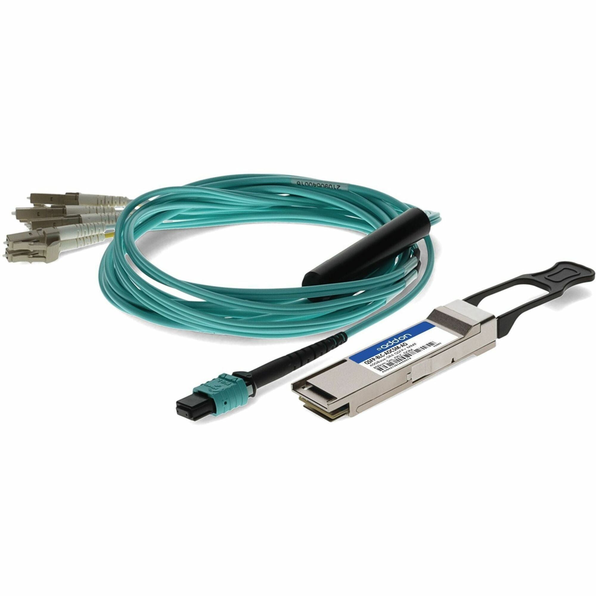 AddOn Cisco&reg; QSFP-40G-SR4-S Compatible TAA 40GBase-SR4 QSFP Transceiver with 5m breakout (MMF, 850nm, 5m) - QSFP-8LC-AOC5M-AO