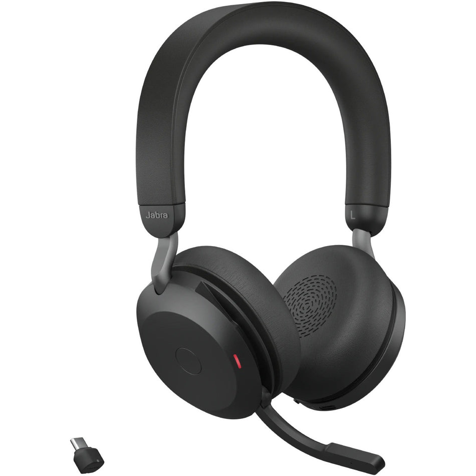 Jabra Evolve2 75 Wireless On-ear Stereo Headset - USB-C - Unified Communication - With Charging Stand - Black - Binaural - Ear-cup - 3000 cm - Bluetooth - 20 Hz to 20 kHz - MEMS Technology Microphone - Noise Cancelling - 27599-989-889