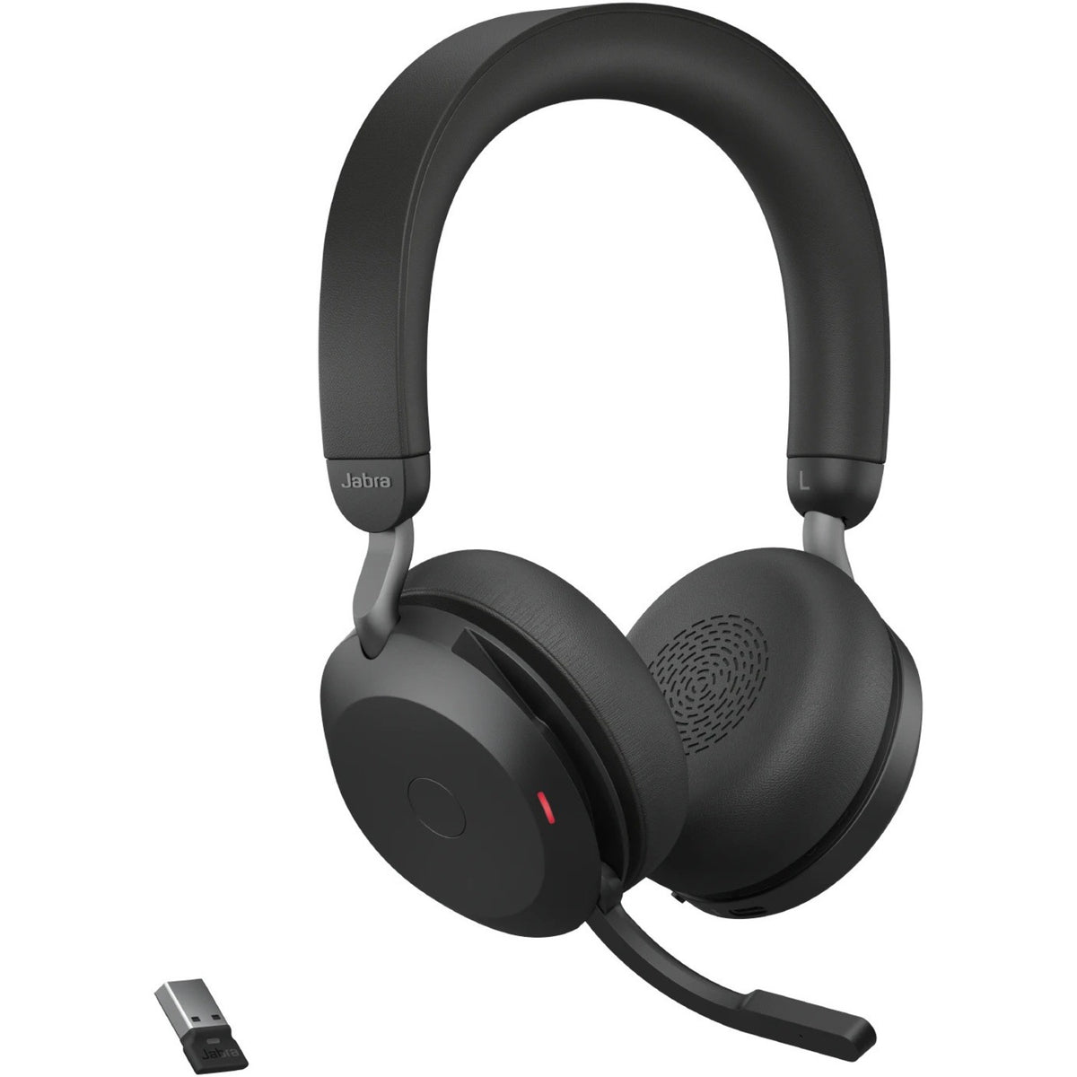 Jabra Evolve2 75 Wireless On-ear Stereo Headset - USB-A - Unified Communication - With Charging Stand - Black - Binaural - Ear-cup - 3000 cm - Bluetooth - 20 Hz to 20 kHz - MEMS Technology Microphone - Noise Cancelling - 27599-989-989