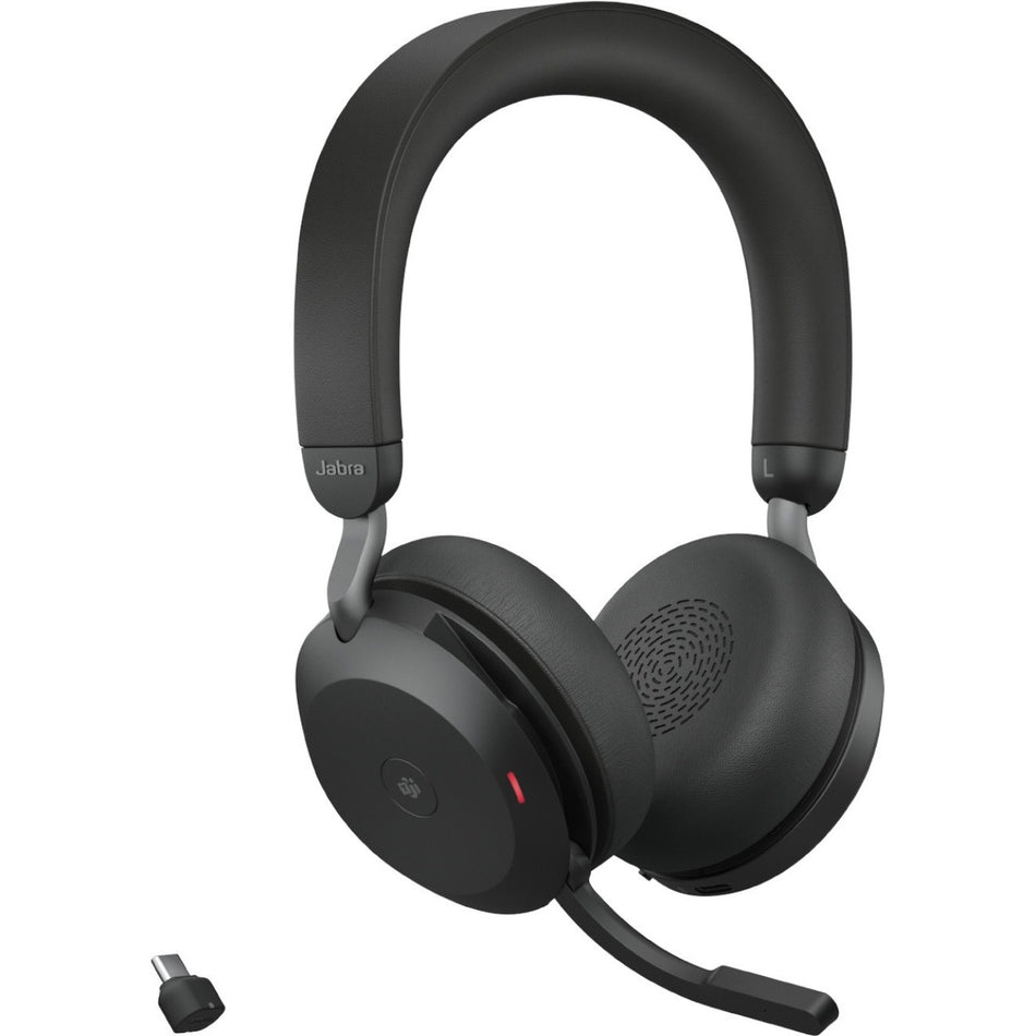 Jabra Evolve2 75 Wireless On-ear Stereo Headset - USB-C - For MS Teams - With Charging Stand - Black - Binaural - Ear-cup - 3000 cm - Bluetooth - 20 Hz to 20 kHz - MEMS Technology Microphone - Noise Cancelling - 27599-999-889