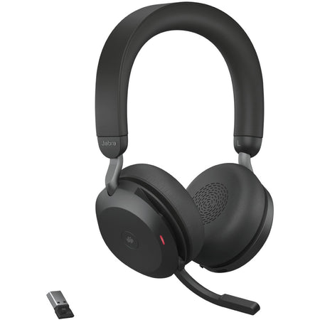 Jabra Evolve2 75 Wireless On-ear Stereo Headset - USB-A - For MS Teams - With Charging Stand - Black - Binaural - Ear-cup - 3000 cm - Bluetooth - 20 Hz to 20 kHz - MEMS Technology Microphone - Noise Cancelling - 27599-999-989