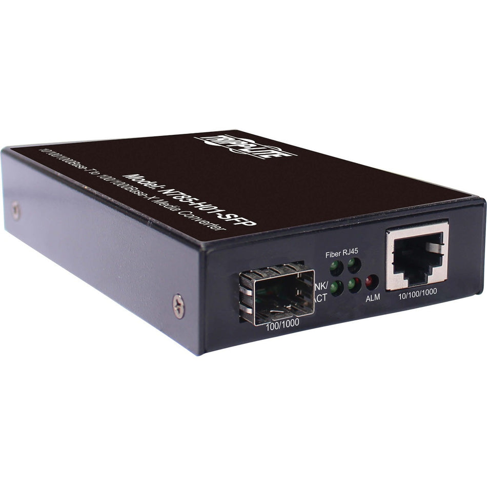 Tripp Lite by Eaton Hardened Gigabit Fiber to Ethernet Media Converter, 10/100/1000 Mbps, RJ45/SFP, -10&deg; to 60&deg;C, TAA - N785-H01-SFP