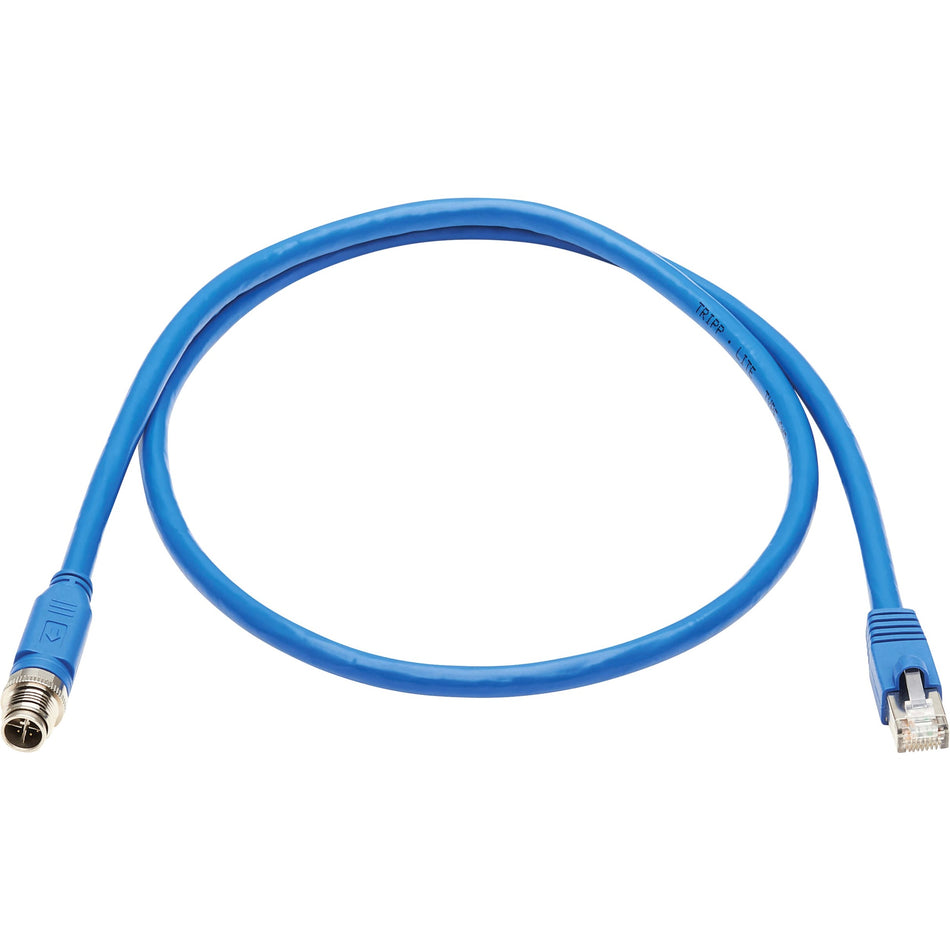 Eaton Tripp Lite Series M12 X-Code Cat6a 10G F/UTP CMR-LP Shielded Ethernet Cable (M12 M/RJ45 M), IP68, PoE, Blue, 2 m (6.6 ft.), TAA - NM12-6A2-02M-BL