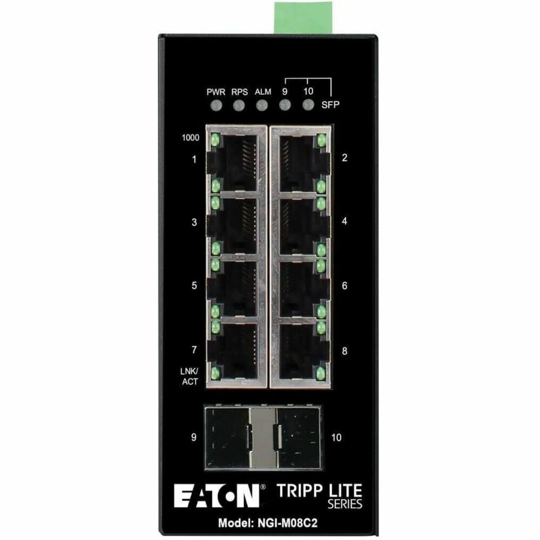 Eaton Tripp Lite Series 8-Port Managed Industrial Gigabit Ethernet Switch - 10/100/1000 Mbps, 2 GbE SFP Slots, -40&deg; to 75&deg;C, DIN Mount, TAA - NGI-M08C2