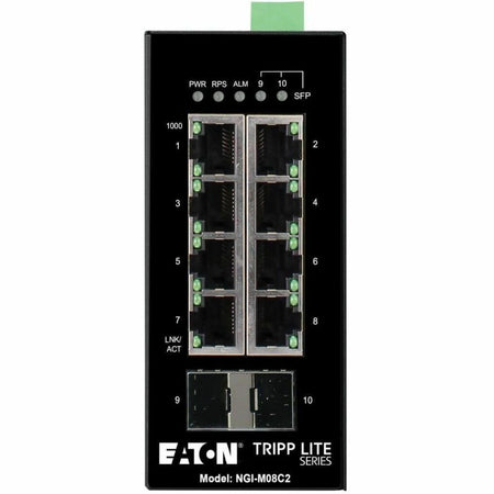 Eaton Tripp Lite Series 8-Port Managed Industrial Gigabit Ethernet Switch - 10/100/1000 Mbps, 2 GbE SFP Slots, -40&deg; to 75&deg;C, DIN Mount, TAA - NGI-M08C2