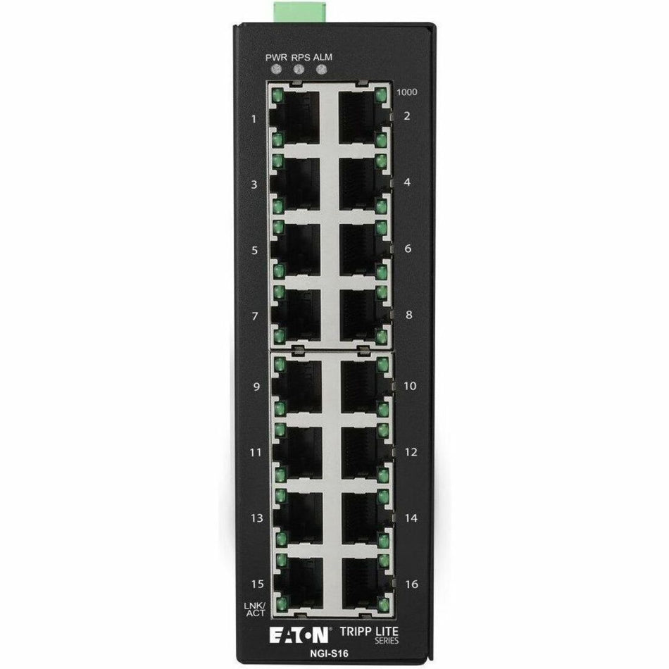 Eaton Tripp Lite Series 16-Port Lite Managed Industrial Gigabit Ethernet Switch - 10/100/1000 Mbps, -10&deg; to 60&deg;C, DIN Mount, TAA - NGI-S16