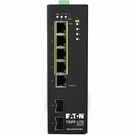 Eaton Tripp Lite Series 5-Port Lite Managed Industrial Gigabit Ethernet Switch - 10/100/1000 Mbps, PoE+ 30W, 2 GbE SFP Slots, -10&deg; to 60&deg;C, DIN Mount, TAA - NGI-S05C2POE4