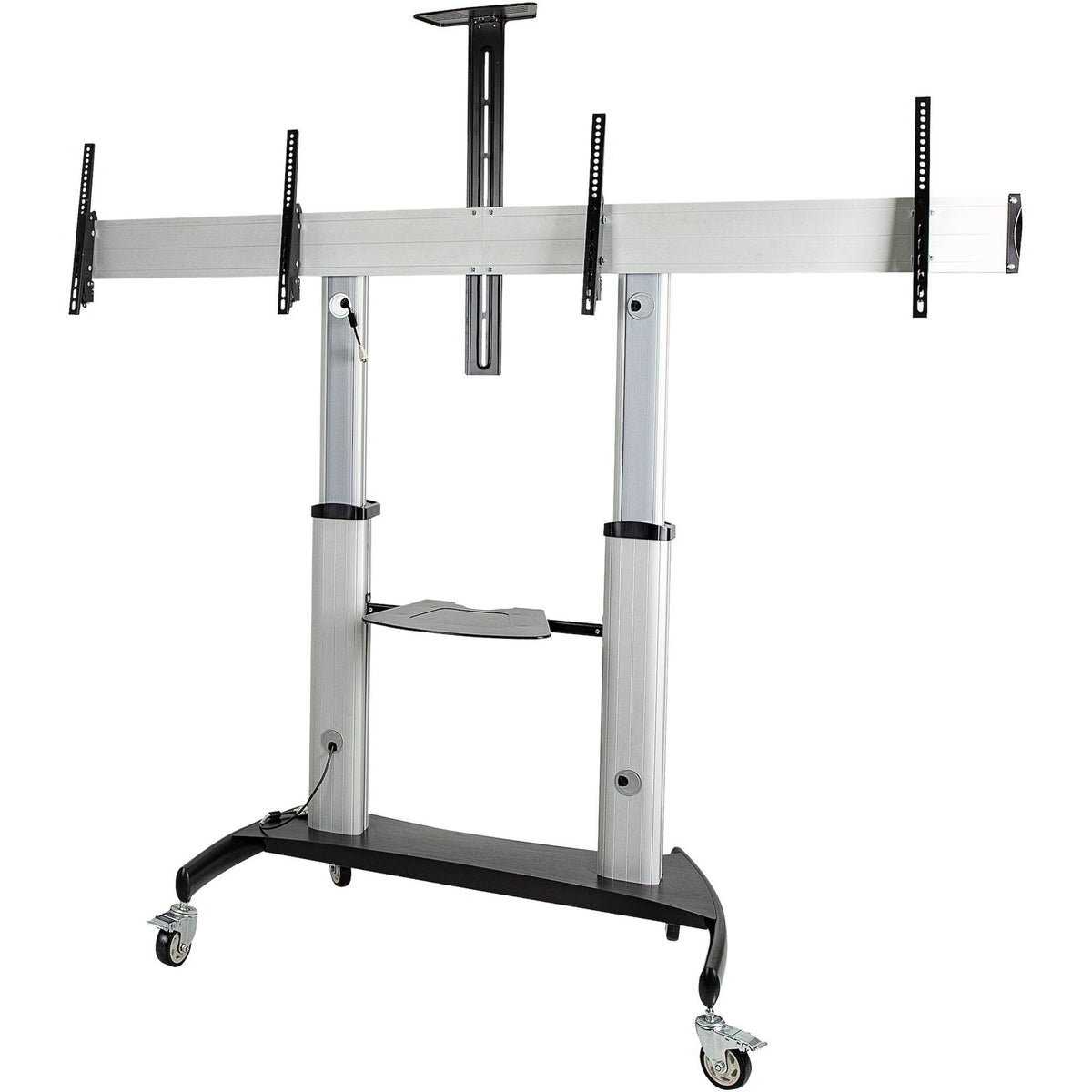 StarTech.com Dual TV Cart, 60in VESA TVs up to 50kg/110lb each, Height Adjustable Mobile Display Mount/Cart, Rolling TV Cart on Wheels - STNDMTVDUO