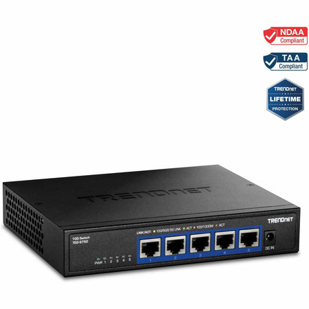 TRENDnet 5-Port 10G Switch, TEG-S750, 5 x 10G RJ-45 Ports, 100Gbps Switching Capacity, Supports 2.5G and 5G-Base-T Connections, Ethernet Splitter, NDAA & TAA Compliant, Lifetime Protection, Black - TEG-S750