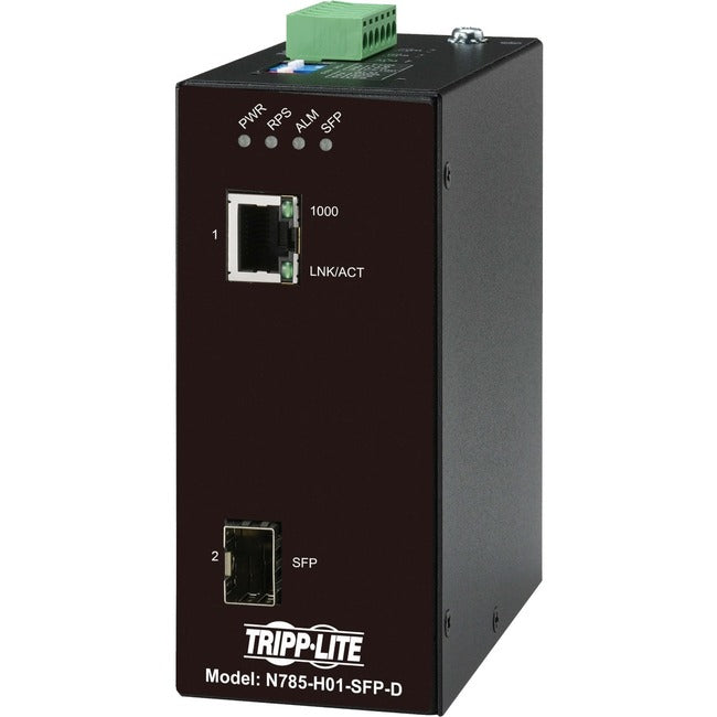 Tripp Lite by Eaton Hardened Gigabit Fiber to Ethernet Media Converter 10/100/1000 Mbps RJ45/SFP -10�&deg; to 60�&deg;C DC Power - N785-H01-SFP-D