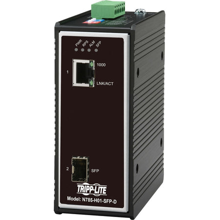 Tripp Lite by Eaton Industrial Gigabit Fiber to Ethernet Media Converter 10/100/1000 Mbps RJ45/SFP -40Â&deg; to 75Â&deg;C DC Power - N785-I01-SFP-D